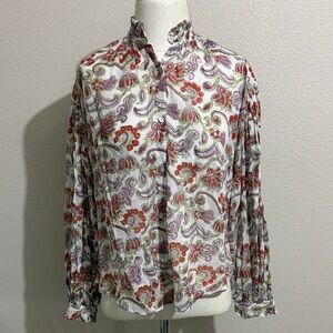 Alix of Bohemia Floral Button-Down Shirt Lightweight Ballon Long Sleeve Ruffled